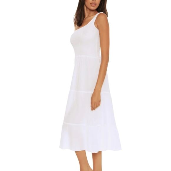 NEW Becca Swim White Ponza White Smocked One-Shoulder Swim Cover-Up Dress - Picture 2 of 11